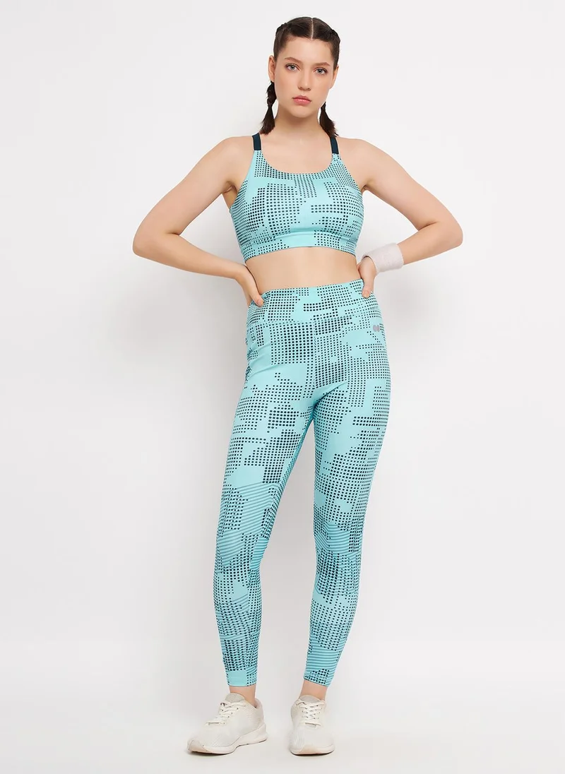 كلوفيا Clovia Medium Impact Padded Printed Sports Bra in Sky Blue with Removable Cups