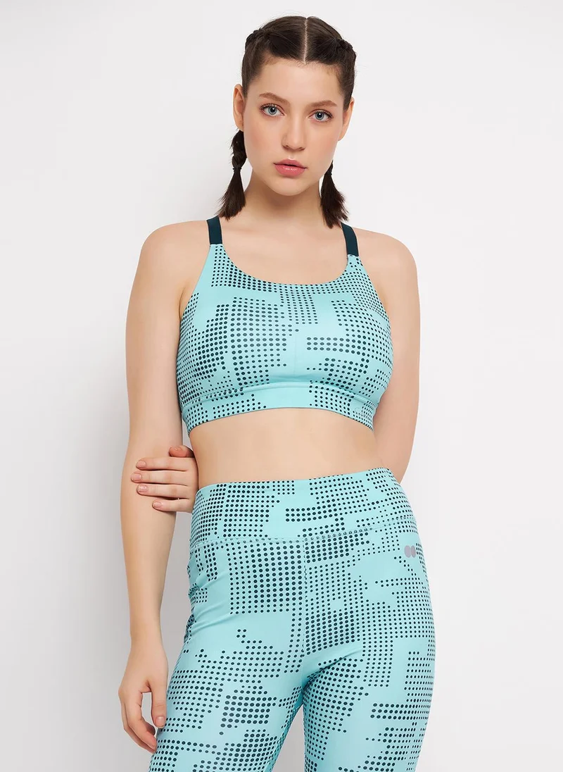 كلوفيا Clovia Medium Impact Padded Printed Sports Bra in Sky Blue with Removable Cups