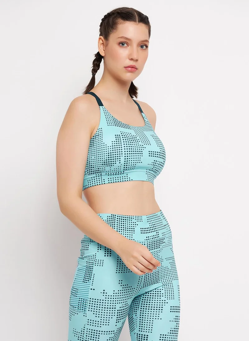 كلوفيا Clovia Medium Impact Padded Printed Sports Bra in Sky Blue with Removable Cups