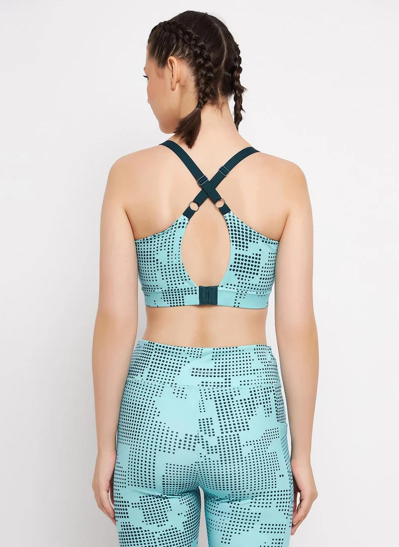 كلوفيا Clovia Medium Impact Padded Printed Sports Bra in Sky Blue with Removable Cups