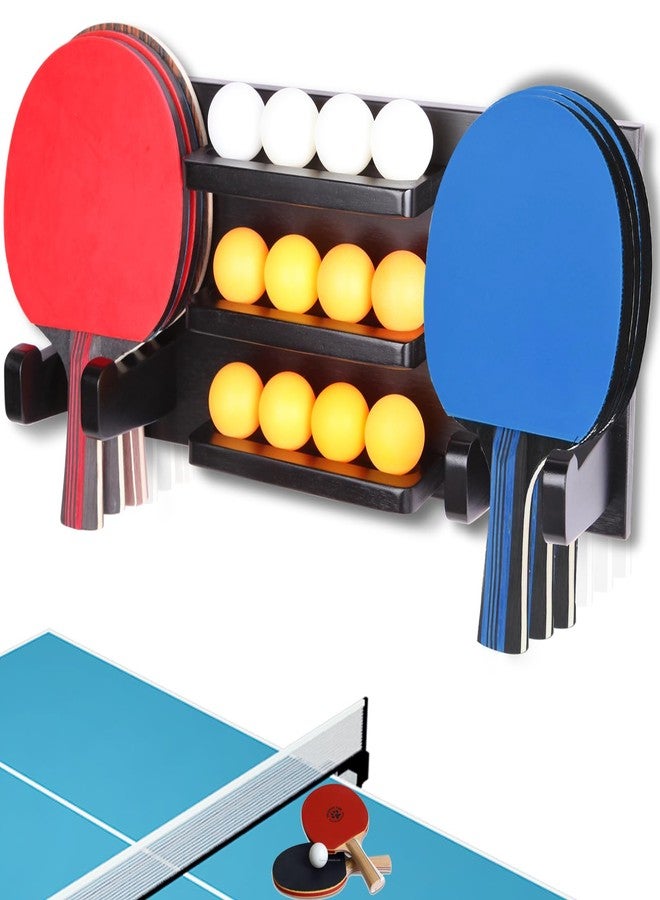 Onemacc Ping Pong Paddle Holder, Ping Pong Paddle Storage Rack Wall Mounted Holds 8 Paddles and 12 Balls, Table Tennis Racket Display Organizer for Game Room,Home, Black - Image 1