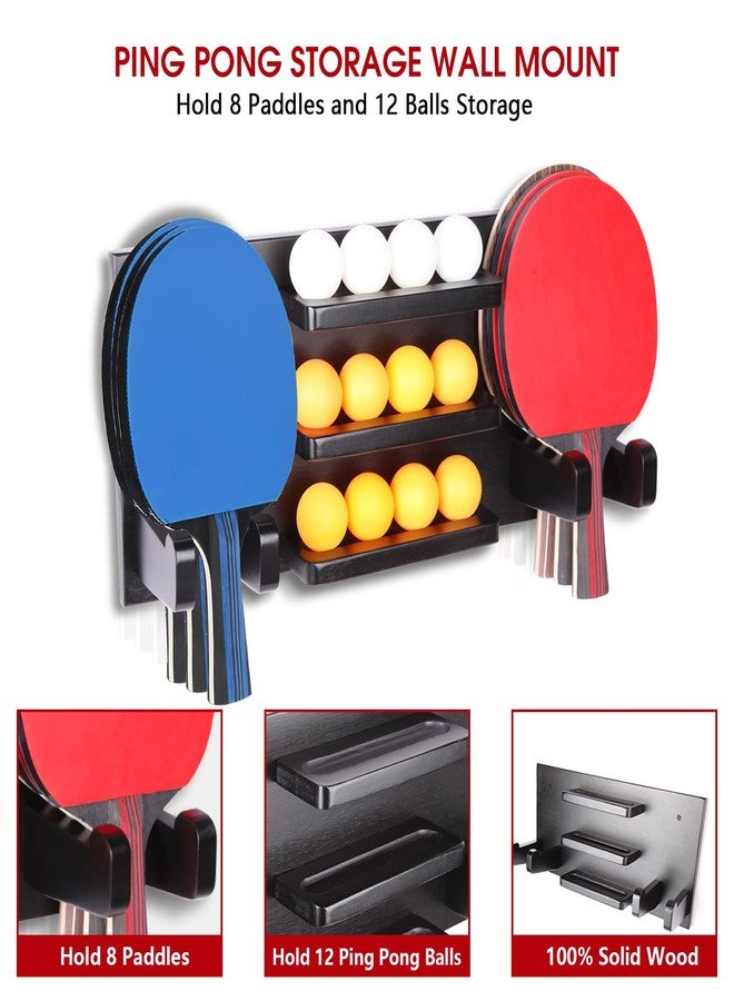 Onemacc Ping Pong Paddle Holder, Ping Pong Paddle Storage Rack Wall Mounted Holds 8 Paddles and 12 Balls, Table Tennis Racket Display Organizer for Game Room,Home, Black - Image 2