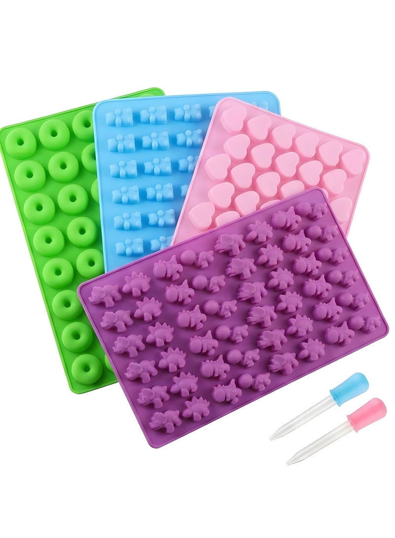 Silicone Gummy Bear Candy Molds 4 Pack, Including Bear Shape and Mini Donut, Non-Stick Silicone Candy Molds with 2 Droppers for Jelly, Candy, Chocolate - Image 1