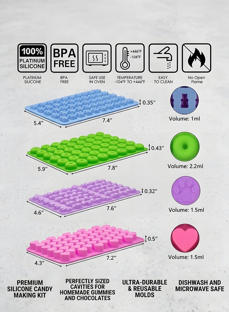 Silicone Gummy Bear Candy Molds 4 Pack, Including Bear Shape and Mini Donut, Non-Stick Silicone Candy Molds with 2 Droppers for Jelly, Candy, Chocolate - Image 3