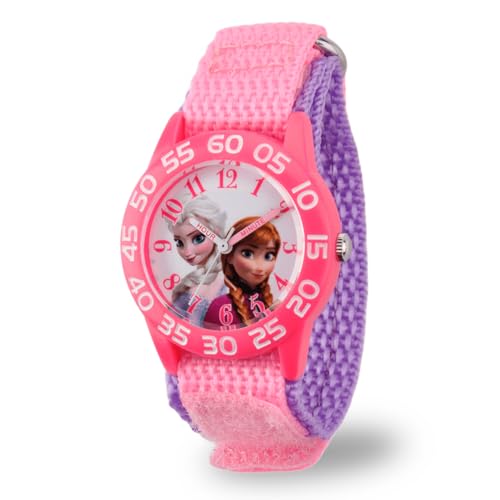 Disney Frozen Elsa and Anna Watch for Kids 3-5, Pink Bezel & Pink Nylon Strap, Frozen Watch for Girls, Perfect Watches Kids, Elsa Toys 3-5 Year Olds, Stylish and Fun Girls - Image 1