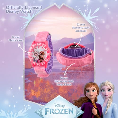 Disney Frozen Elsa and Anna Watch for Kids 3-5, Pink Bezel & Pink Nylon Strap, Frozen Watch for Girls, Perfect Watches Kids, Elsa Toys 3-5 Year Olds, Stylish and Fun Girls - Image 3