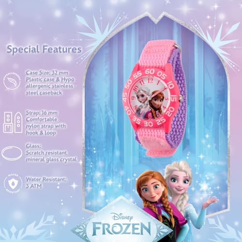 Disney Frozen Elsa and Anna Watch for Kids 3-5, Pink Bezel & Pink Nylon Strap, Frozen Watch for Girls, Perfect Watches Kids, Elsa Toys 3-5 Year Olds, Stylish and Fun Girls - Image 4