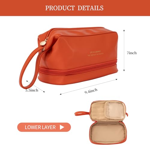 Abiudeng Large Makeup Bag for WomenTravel Makeup Organizer with Brush Holder Dopp Kit EssentialsWaterproof Lozenge Cosmetic Bag for TravelingMulti CompartmentCuteSpacious Capacityorange - Image 5