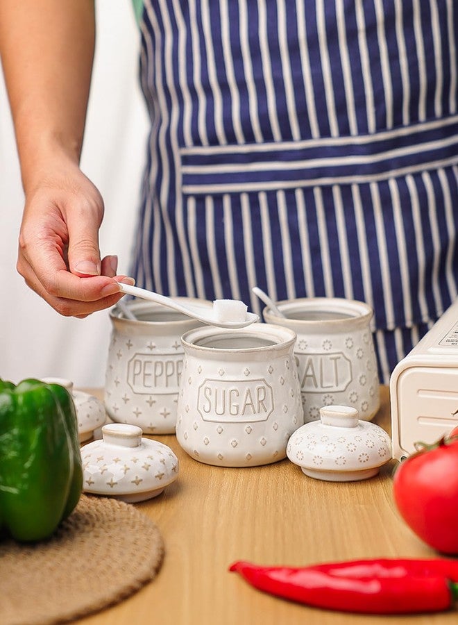 GDCZ 10 Oz Sugar Pepper and Salt Bowls with Lid and Spoon, Ceramics Seasoning Container, Seasoning Jar Spice Container for Kitchen,Dishwasher Safe, Set of 3 (White) - Image 5