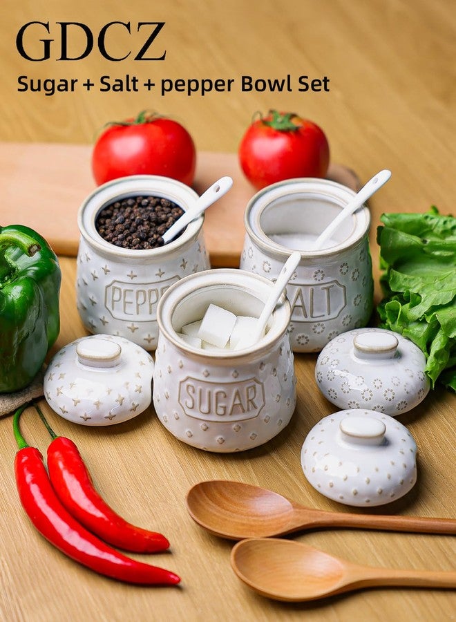 GDCZ 10 Oz Sugar Pepper and Salt Bowls with Lid and Spoon, Ceramics Seasoning Container, Seasoning Jar Spice Container for Kitchen,Dishwasher Safe, Set of 3 (White) - Image 3