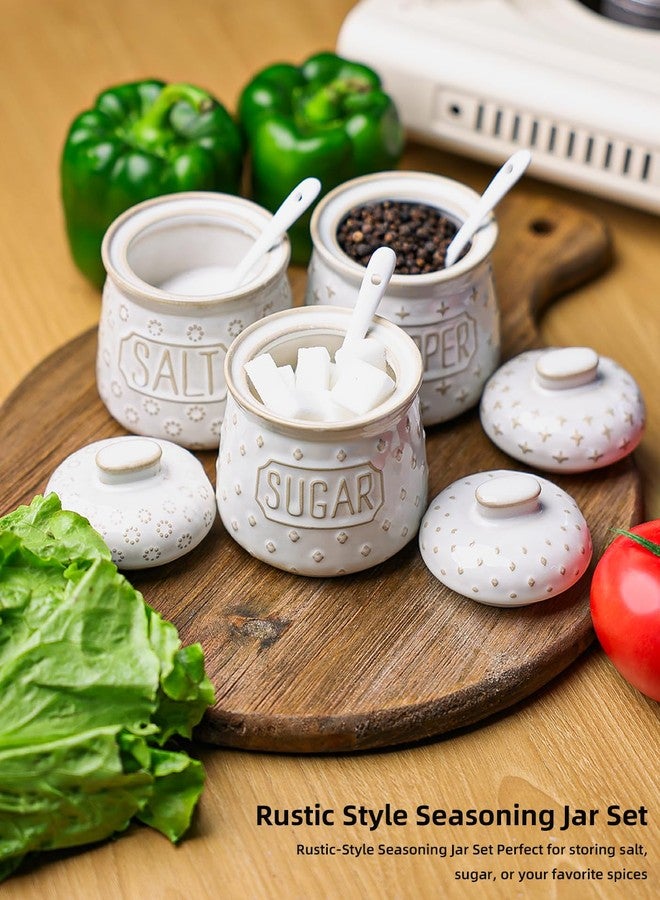 GDCZ 10 Oz Sugar Pepper and Salt Bowls with Lid and Spoon, Ceramics Seasoning Container, Seasoning Jar Spice Container for Kitchen,Dishwasher Safe, Set of 3 (White) - Image 4