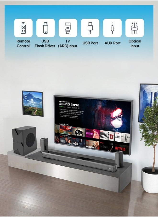 Powerology - Wireless Home Theater Sound Bar 5.1 Immersive Audio 5.1CH Dolby Audio, 735W Audio Max Power (P.M.P.O), 6.5" Powerful Woofer, Cinema Quality, Bluetooth 5.0, LED Display - Black - Image 1