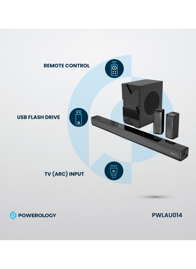 Powerology - Wireless Home Theater Sound Bar 5.1 Immersive Audio 5.1CH Dolby Audio, 735W Audio Max Power (P.M.P.O), 6.5" Powerful Woofer, Cinema Quality, Bluetooth 5.0, LED Display - Black - Image 1