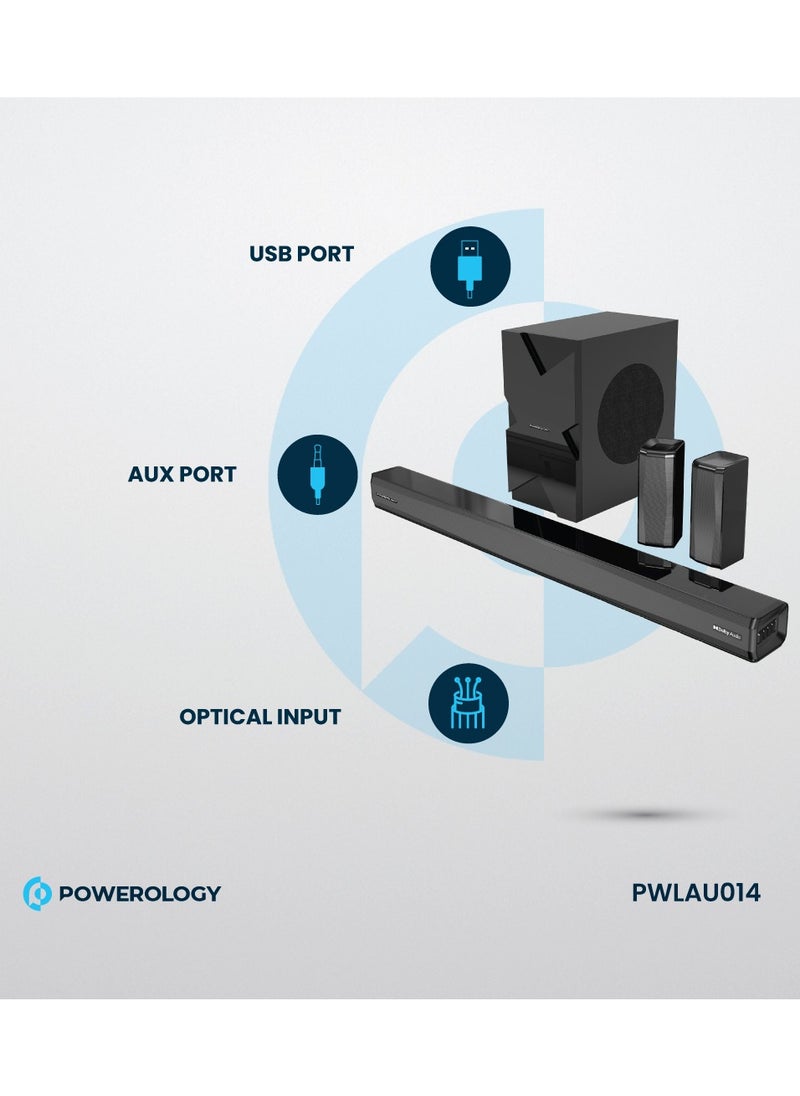 Powerology - Wireless Home Theater Sound Bar 5.1 Immersive Audio 5.1CH Dolby Audio, 735W Audio Max Power (P.M.P.O), 6.5" Powerful Woofer, Cinema Quality, Bluetooth 5.0, LED Display - Black - Image 1
