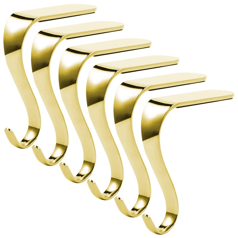 Sunshane 6 Pieces Christmas Stocking Holders Mantel Hanger Hooks Xmas Mantle Grips Set Safety Hang Stocking Clips for Christmas Party Decoration Gold - Image 2