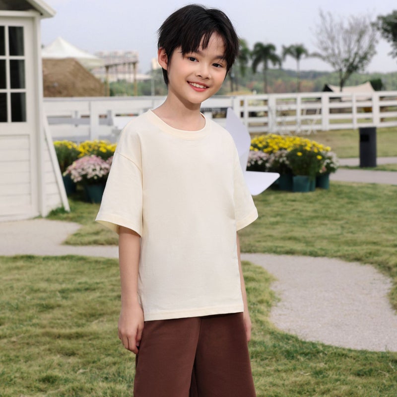 200G Children'S Wear Shoulder Crewneck Short Sleeve T-Shirt Loose Sports Leisure Children'S T Print Logo - Image 3