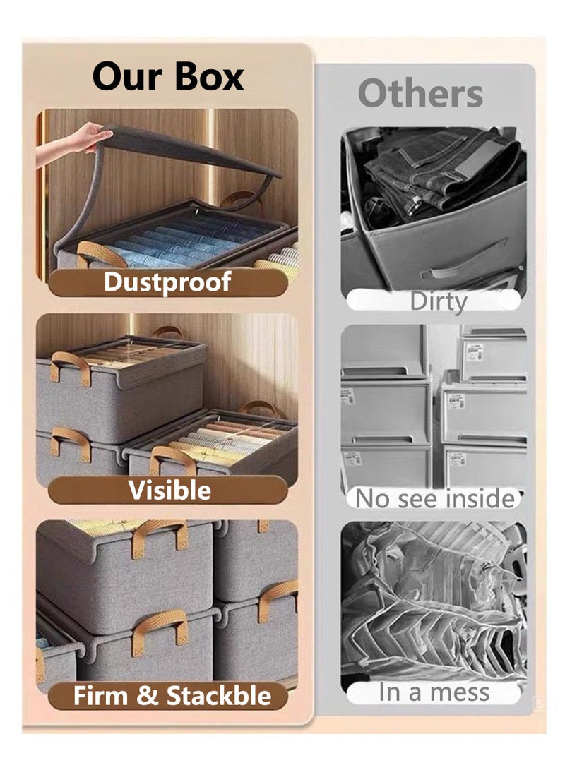 JOYYE 3 pcs Foldable Dustproof Cloth Storage Box with Transparent Cover & Steel-frame Structure & Handle | Washable Closet Drawer Organizer | Premium Fabric Baskets Bins Dividers, Using For Clothes Socks Underwear Accessories Pajamas Baby Cloths Diapers Towels in Home Office Bedroom (47*28*20cm, Grey) - Image 2