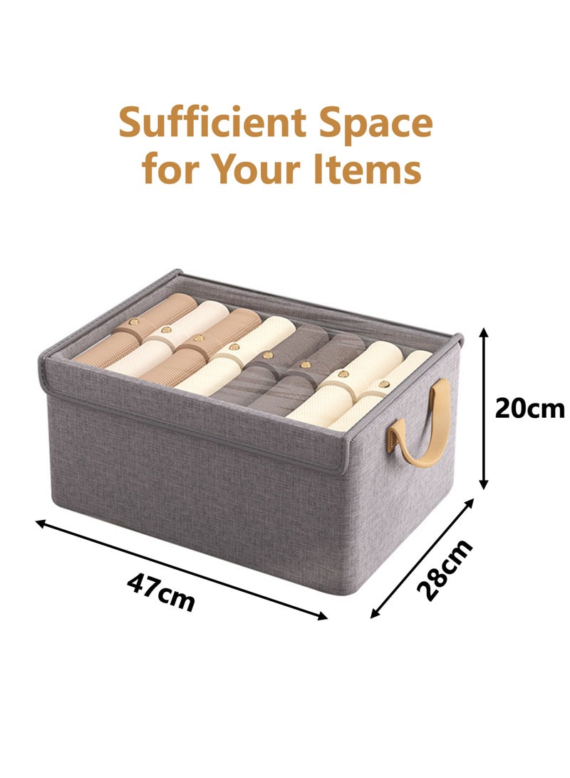 JOYYE 3 pcs Foldable Dustproof Cloth Storage Box with Transparent Cover & Steel-frame Structure & Handle | Washable Closet Drawer Organizer | Premium Fabric Baskets Bins Dividers, Using For Clothes Socks Underwear Accessories Pajamas Baby Cloths Diapers Towels in Home Office Bedroom (47*28*20cm, Grey) - Image 3