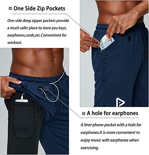 Pinkbomb Men's 2 in 1 Running Shorts Gym Workout Quick Dry Mens Shorts with Phone Pocket (Navy Blue, X-Large) - Image 2