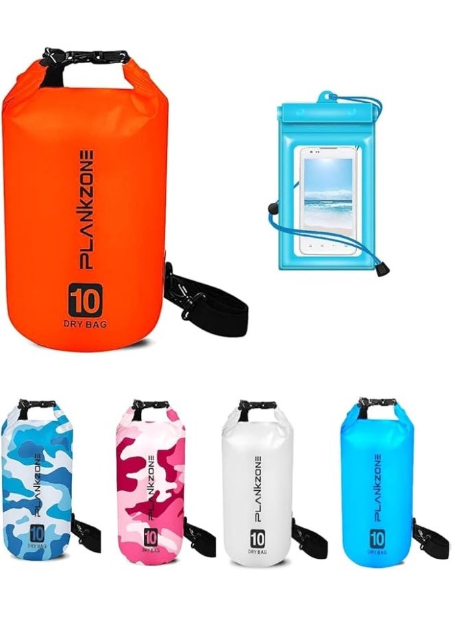 Plankzone Waterproof Dry Bag Roll Top Compression Sack, 10L, Orange, Lightweight Foldable for Kayaking, Beach, Rafting, Boating, Hiking, Camping, Fishing with Floating Waterproof Phone Pouch - Image 1