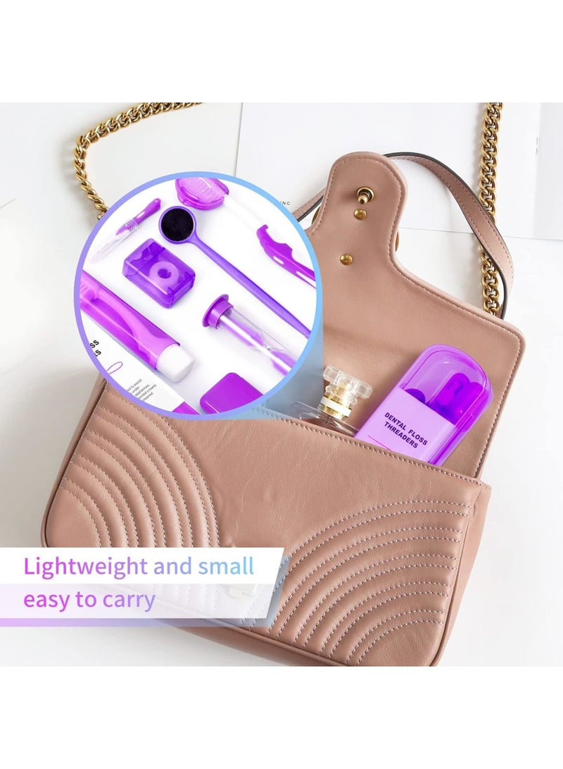SYOSI Braces Cleaning Kit, 8 Pack Orthodontic Care Kit Orthodontic Toothbrush Travel Toothbrush Brush Ortho Wax Floss, Oral Mirror Dental Floss Threaders, Hourglass Timer Included (Purple)  - Image 5
