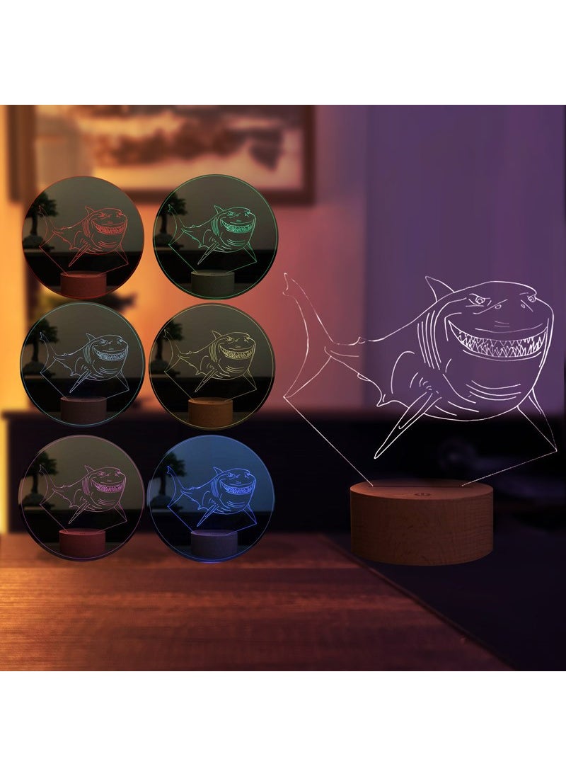 By-Lamp Shark LED Table Lamp Wooden Base 7 Different Light Colors  - Image 2
