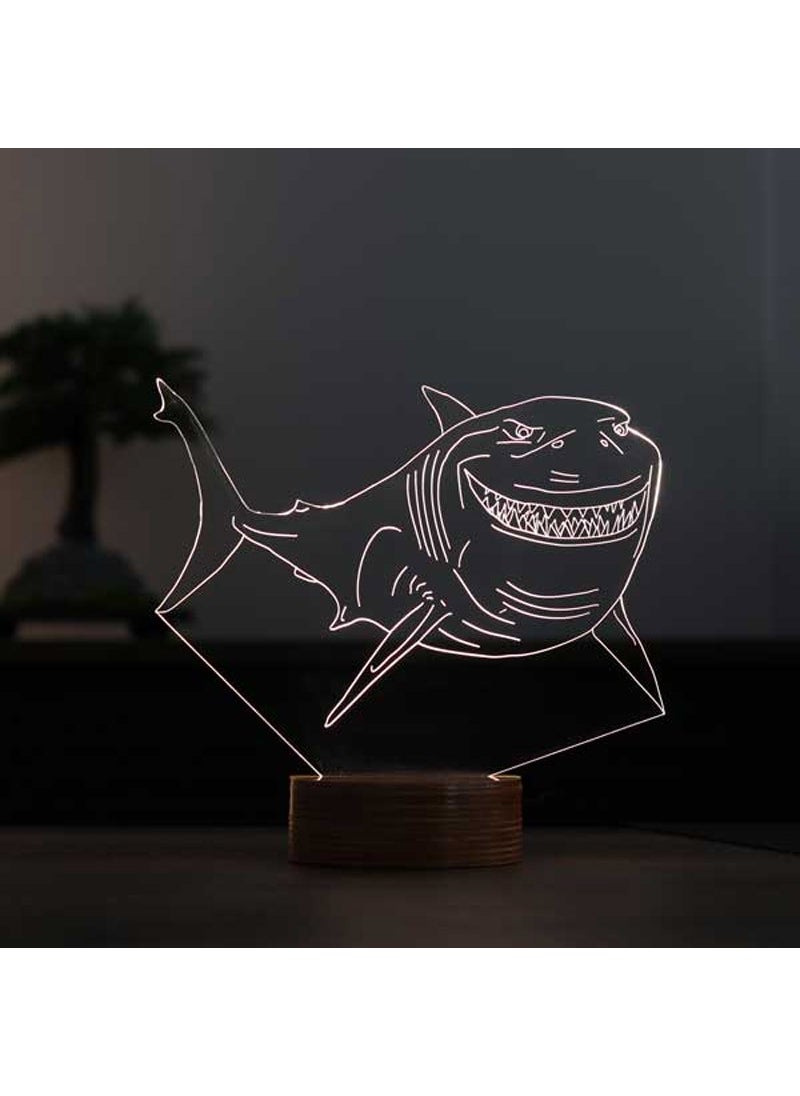 By-Lamp Shark LED Table Lamp Wooden Base 7 Different Light Colors  - Image 1