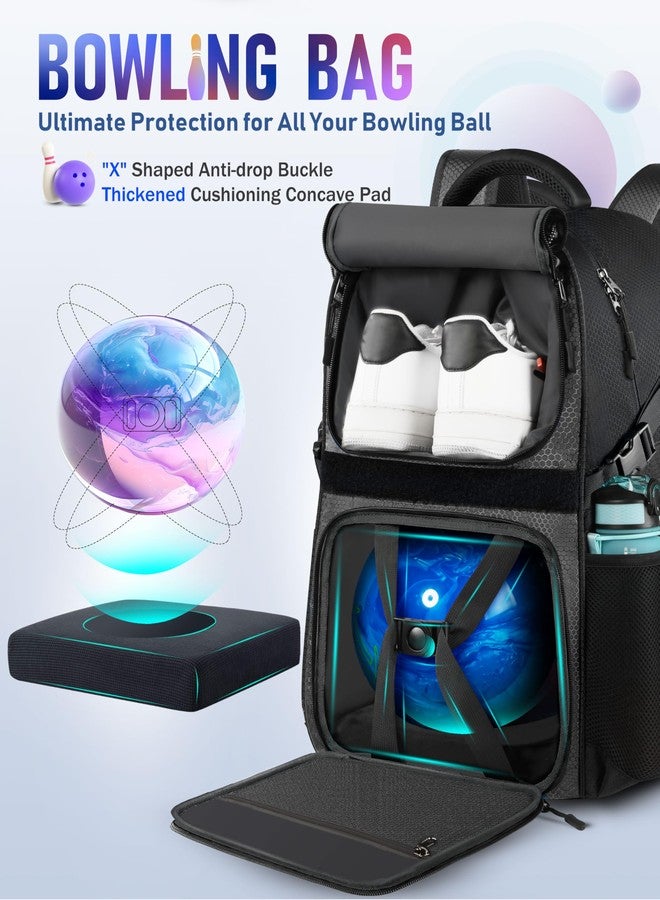 LOINTET Bowling Ball Bag - Single Ball Backpack with Shoe Bag, Up to Size 16, Padded Holder, Bowling Accessories Gift for Lovers/Players, Black - Image 3
