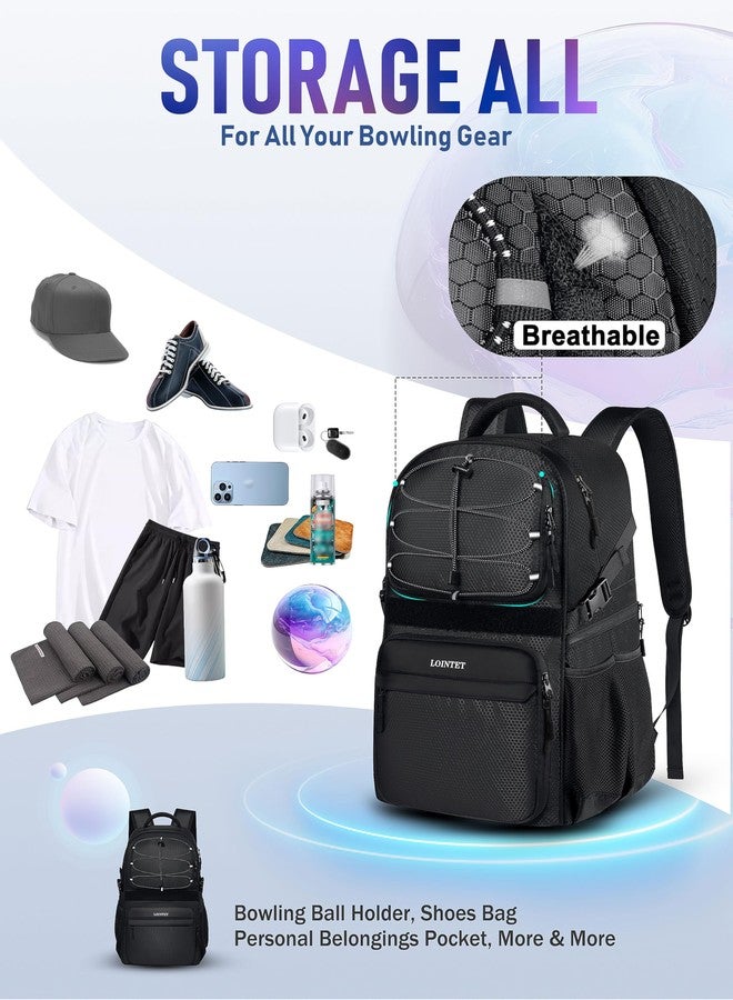 LOINTET Bowling Ball Bag - Single Ball Backpack with Shoe Bag, Up to Size 16, Padded Holder, Bowling Accessories Gift for Lovers/Players, Black - Image 2