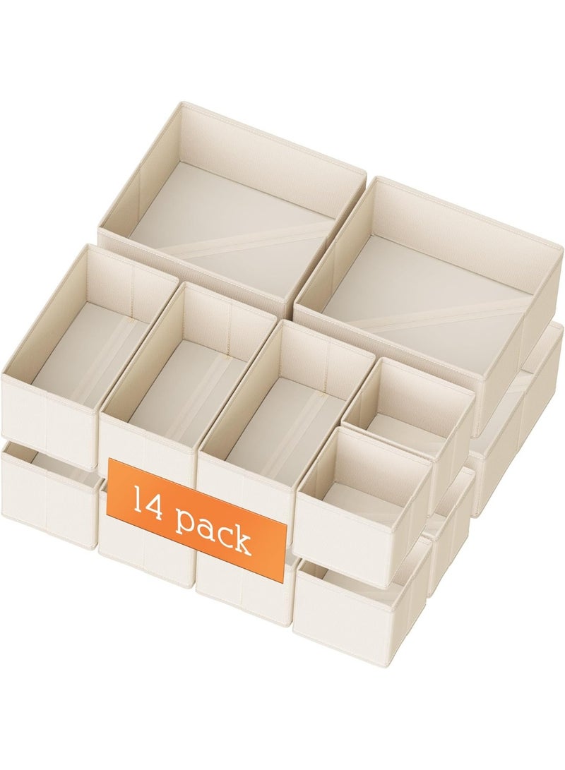 الدرج منظم الملابس، 14 حزمة منظم الملابس للأطفال، الملابس الداخلية، الجوارب- الخزانة القابلة للطي تنظيم وتخزين القسمات سلالات الحضانة وغرفة النوم والنزل (البيج) - Image 1