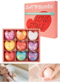 ZCM-HAPPY Box of 9 Heart Shaped Bath Salt Balls - Plant and Flower Scented Bath Bombs with Sea Salt Aromatherapy, Natural Moisturizing Bath Fizzies for Deep Skin Cleansing and Long Lasting Fragrance  - Image 1