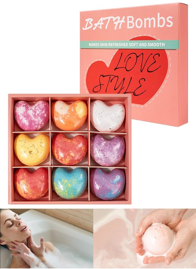 ZCM-HAPPY Box of 9 Heart Shaped Bath Salt Balls - Plant and Flower Scented Bath Bombs with Sea Salt Aromatherapy, Natural Moisturizing Bath Fizzies for Deep Skin Cleansing and Long Lasting Fragrance  - Image 1