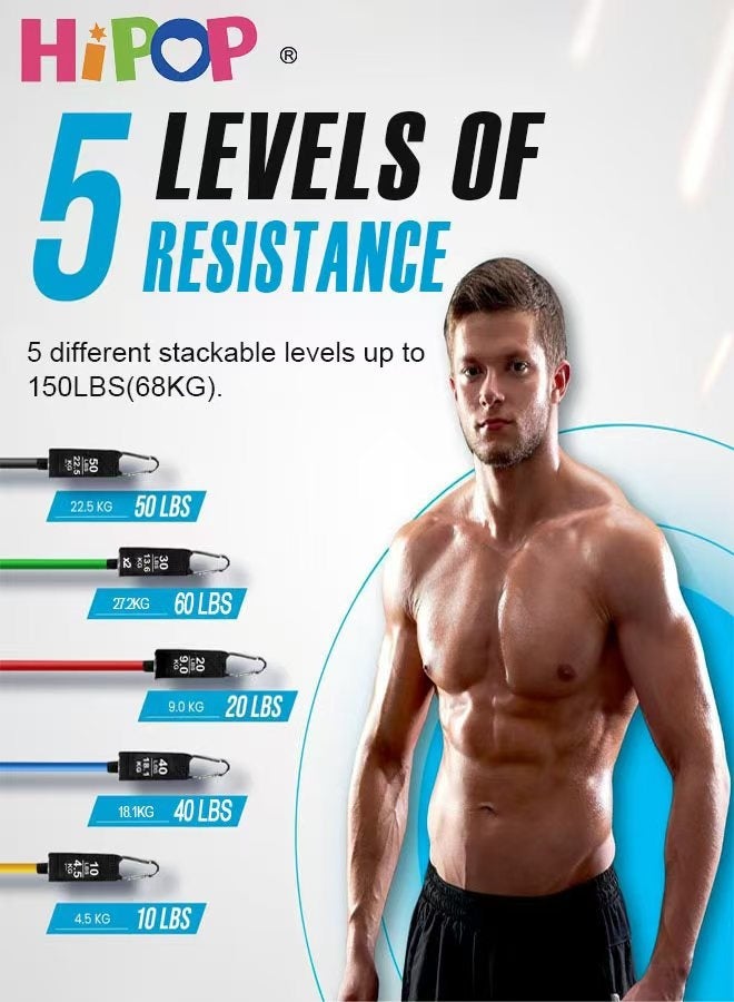 HIPOP Exercise Band with 5 Different Levels Up to 180 lbs, Ideal for TRX or Home Gym, Multi-Coloured - Image 2