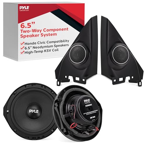 Pyle 65 inch TwoWay Component Speakers for Honda Civic 2006 Up 300W Max 4 Ohm HighTemp KSV Voice Coil Butyl Surround Dome Tweeter TTap Connector OE Replacement Front Door Car Audio Upgrade - Image 1