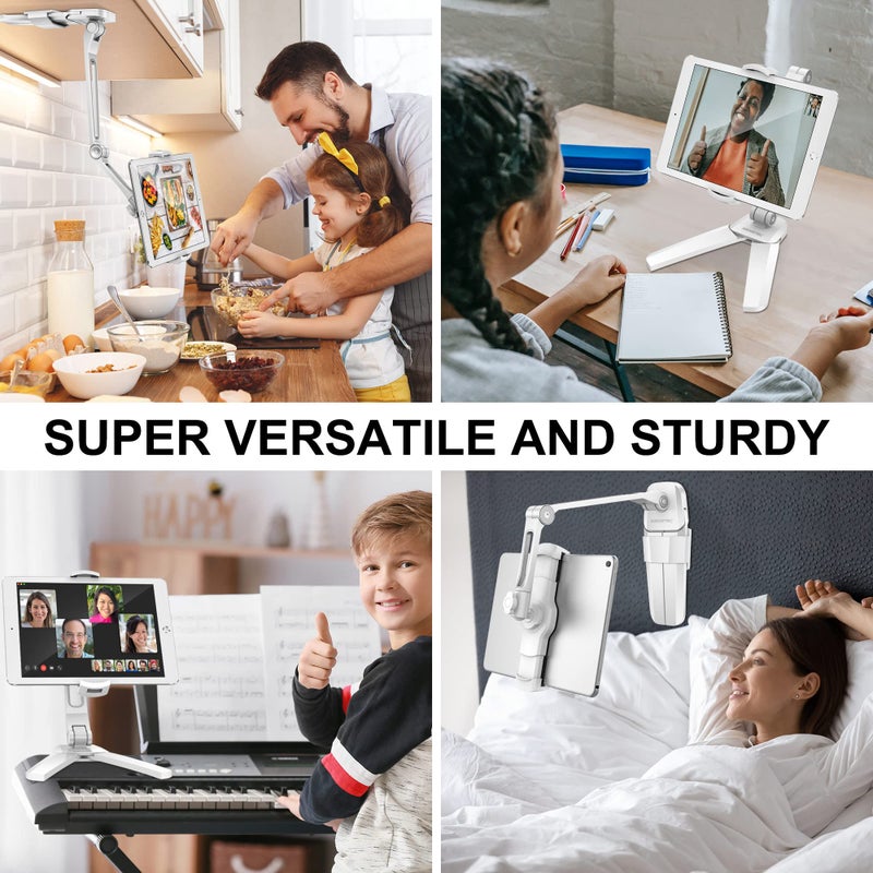 AboveTEK Under Cabinet iPad Mount, 3 in 1 Highflex 360Â° iPads Wall Mount for Kitchen, Tablet Celling Under Counter Holder, Kitchen Tablet Mount Fits 4.7" to 13.5" iPad, mini, Air, Surface Pro - White - Image 5