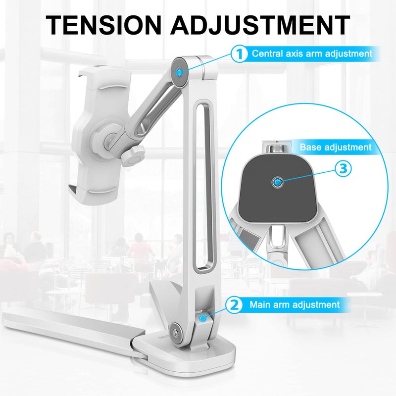 AboveTEK Under Cabinet iPad Mount, 3 in 1 Highflex 360Â° iPads Wall Mount for Kitchen, Tablet Celling Under Counter Holder, Kitchen Tablet Mount Fits 4.7" to 13.5" iPad, mini, Air, Surface Pro - White - Image 4