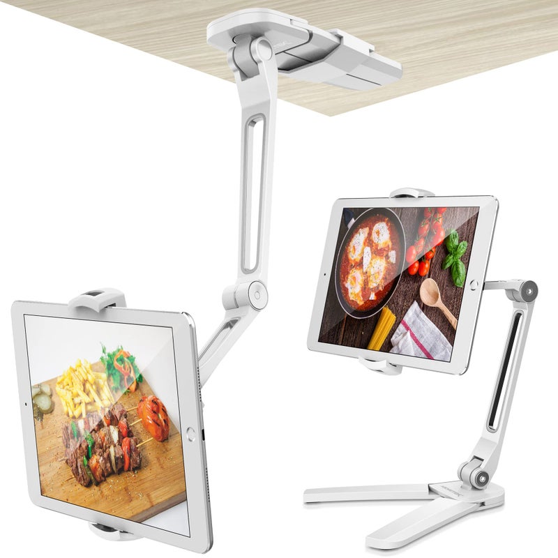 AboveTEK Under Cabinet iPad Mount, 3 in 1 Highflex 360Â° iPads Wall Mount for Kitchen, Tablet Celling Under Counter Holder, Kitchen Tablet Mount Fits 4.7" to 13.5" iPad, mini, Air, Surface Pro - White - Image 1