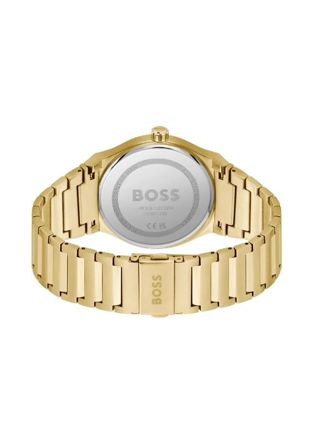بوس Men's Quartz Watch, Black Dial, Gold Stainless Steel Strap