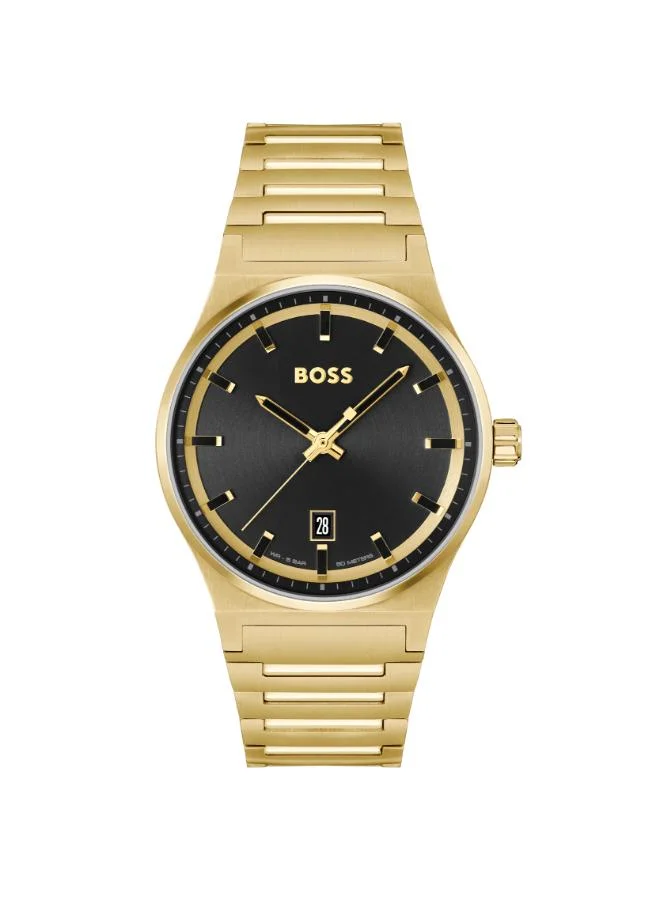 بوس Men's Quartz Watch, Black Dial, Gold Stainless Steel Strap