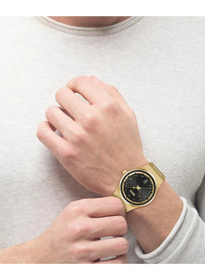 BOSS  Men's Quartz Watch, Black Dial, Gold Stainless Steel Strap for Men | Best Price UAE