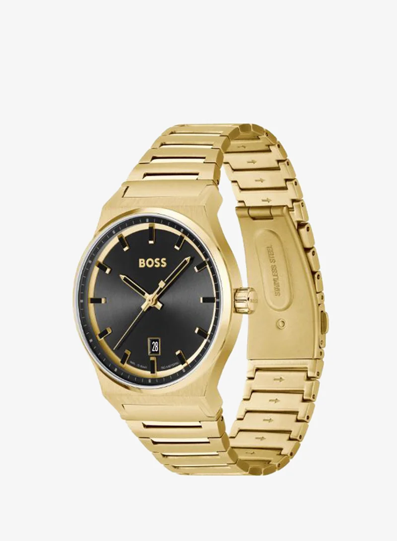 BOSS  Men's Quartz Watch, Black Dial, Gold Stainless Steel Strap for Men | Best Price UAE
