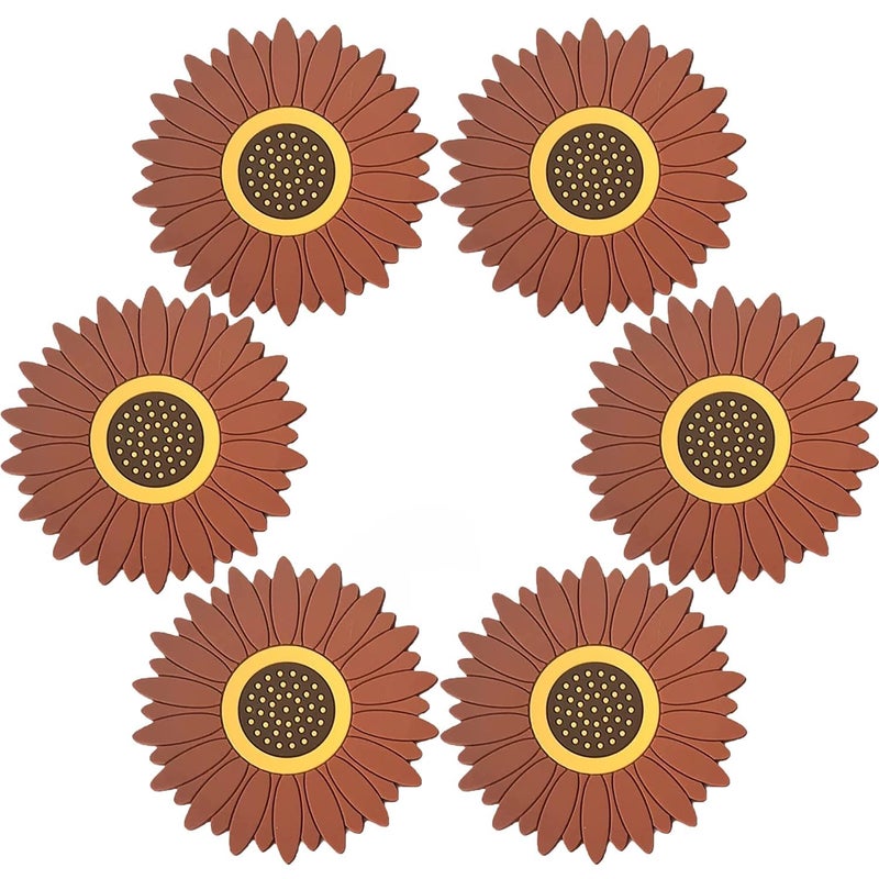 KESESU Silicone Sunflower Coasters - Anti-Hot & Foldable Trivet Mat - Coaster for Table Protection & Home Decor - Washable & Reusable (20 cm) (Set of 2, Multi, Large) - Image 1