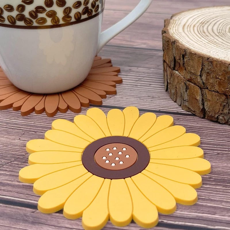 KESESU Silicone Sunflower Coasters - Anti-Hot & Foldable Trivet Mat - Coaster for Table Protection & Home Decor - Washable & Reusable (20 cm) (Set of 2, Multi, Large) - Image 3