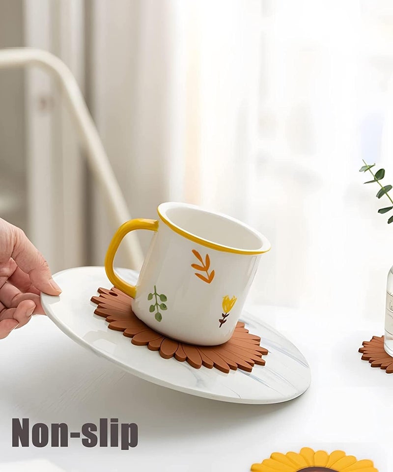 KESESU Silicone Sunflower Coasters - Anti-Hot & Foldable Trivet Mat - Coaster for Table Protection & Home Decor - Washable & Reusable (20 cm) (Set of 2, Multi, Large) - Image 5