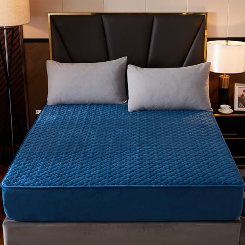 Pangzi Solid Flannel Plush Bedding Fitted Sheet,Velvety Soft Heavyweight Non-Slip Protective Cover for Bed Mattress (Twin, Blue) - Image 1