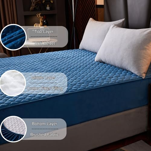 Pangzi Solid Flannel Plush Bedding Fitted Sheet,Velvety Soft Heavyweight Non-Slip Protective Cover for Bed Mattress (Twin, Blue) - Image 4