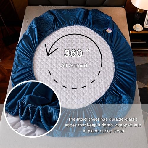 Pangzi Solid Flannel Plush Bedding Fitted Sheet,Velvety Soft Heavyweight Non-Slip Protective Cover for Bed Mattress (Twin, Blue) - Image 5