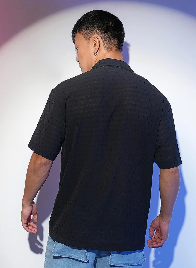 Campus Sutra Men's Midnight Black Oversized Woven Shirt
