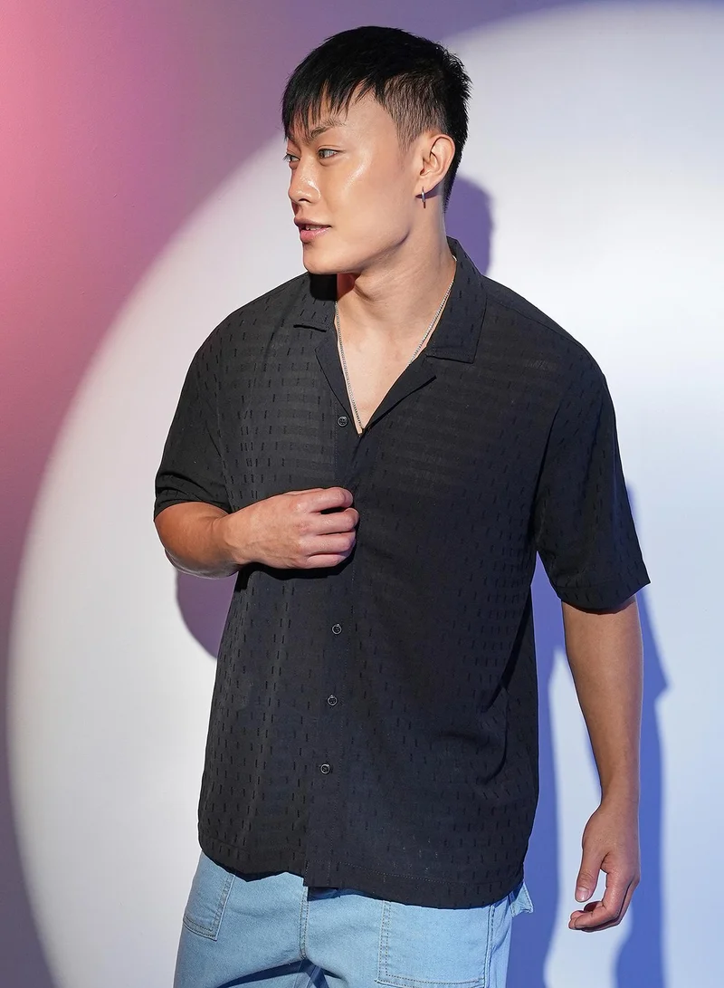 Campus Sutra Men's Midnight Black Oversized Woven Shirt