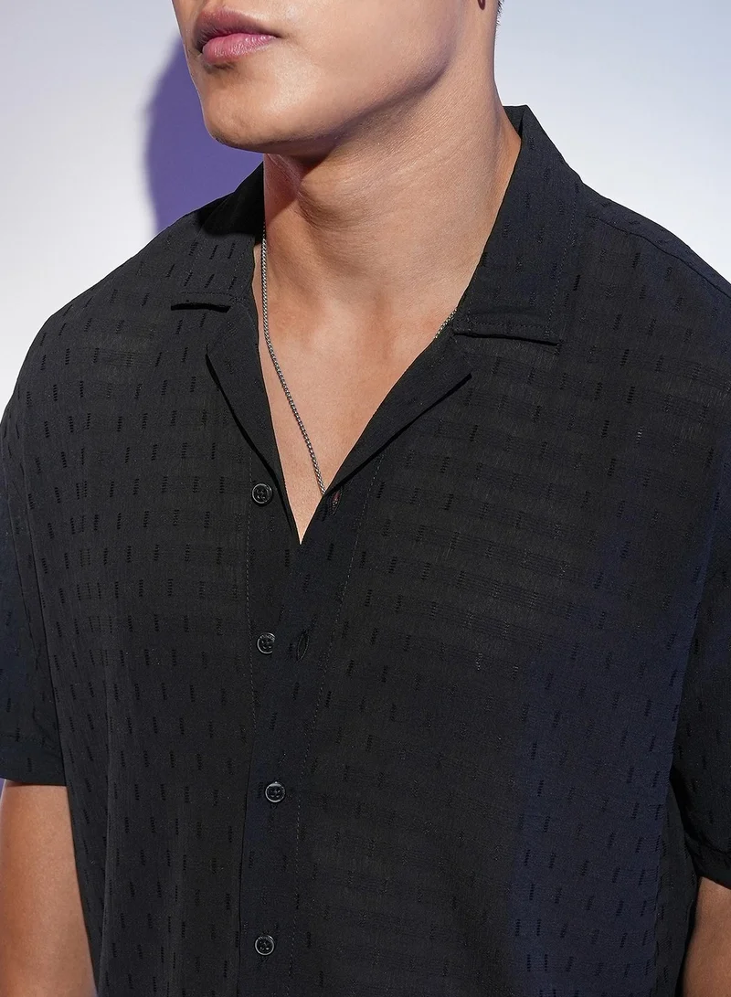 Campus Sutra Men's Midnight Black Oversized Woven Shirt